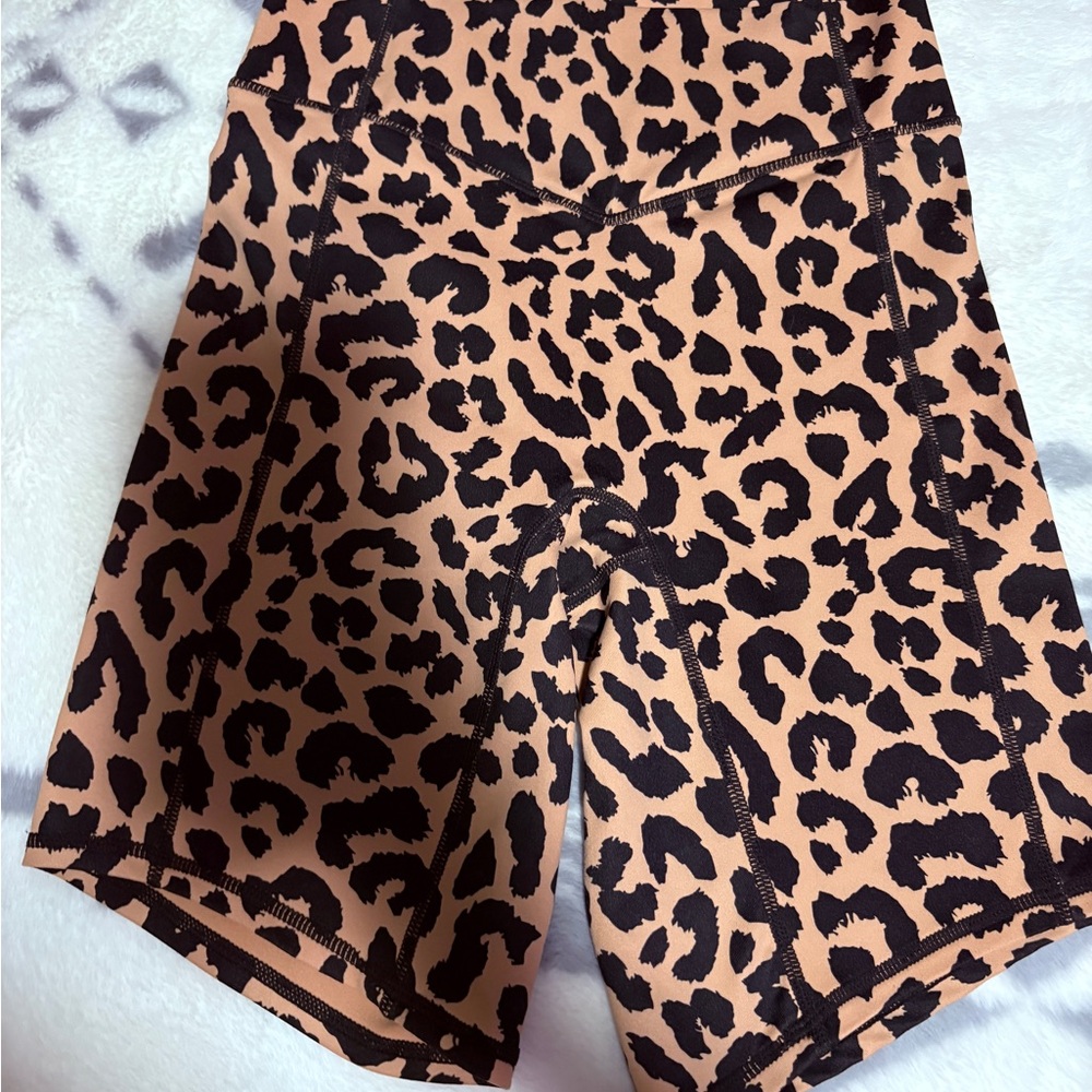 Leopard Print Women’s Bike Shorts - Tan/Black
